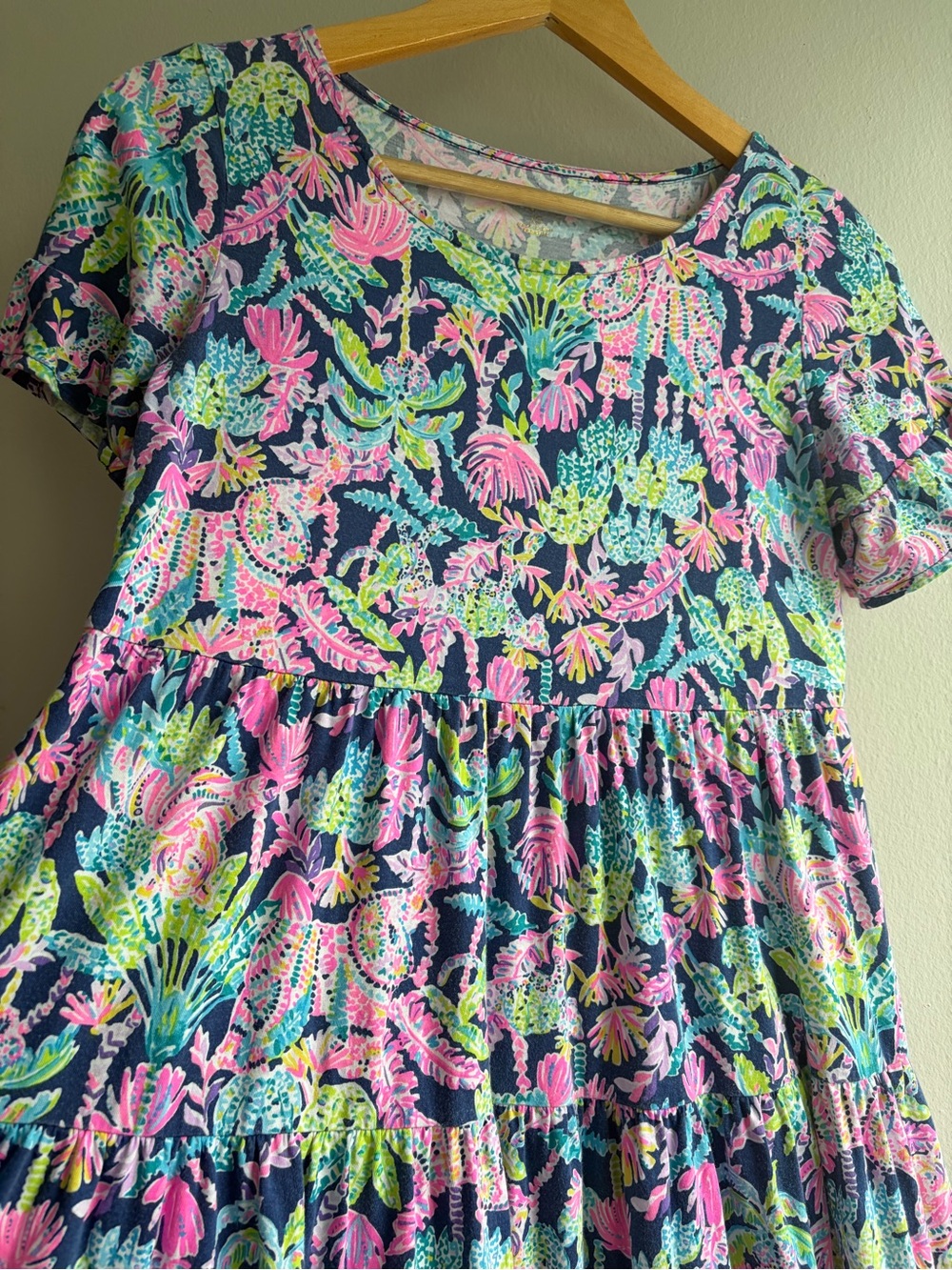 Lilly Pulitzer Navy Floral Tiered Short-Sleeve Midi Dress - Picture 3 of 6